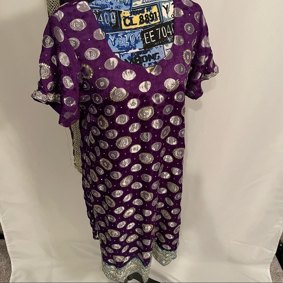 Purple Foil Salwar Kameez Indian 3-Piece Set – Size 40 - Picture 3 of 15
